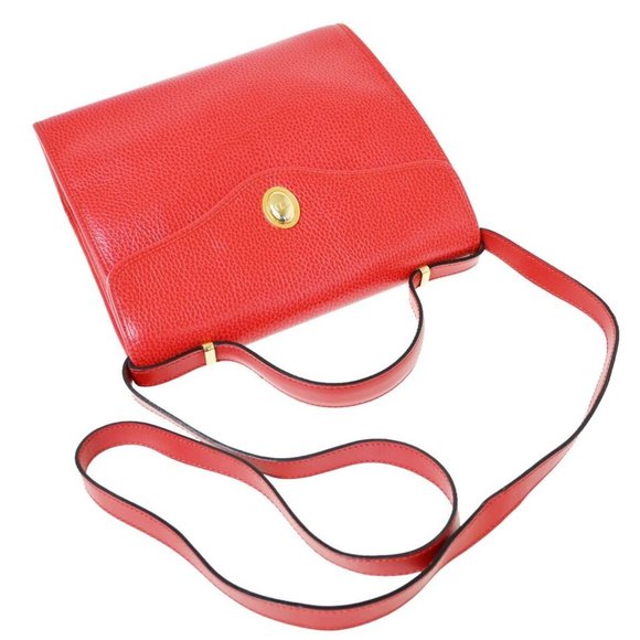 (D393) CHRISTIAN DIOR Logo 2Way Shoulder Hand Bag Leather Red - Picture 5 of 9